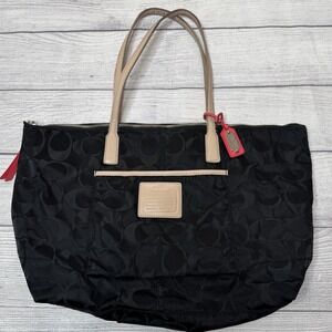 Coach Legacy Weekend Black Signature Nylon Zip-Top Tote 24862